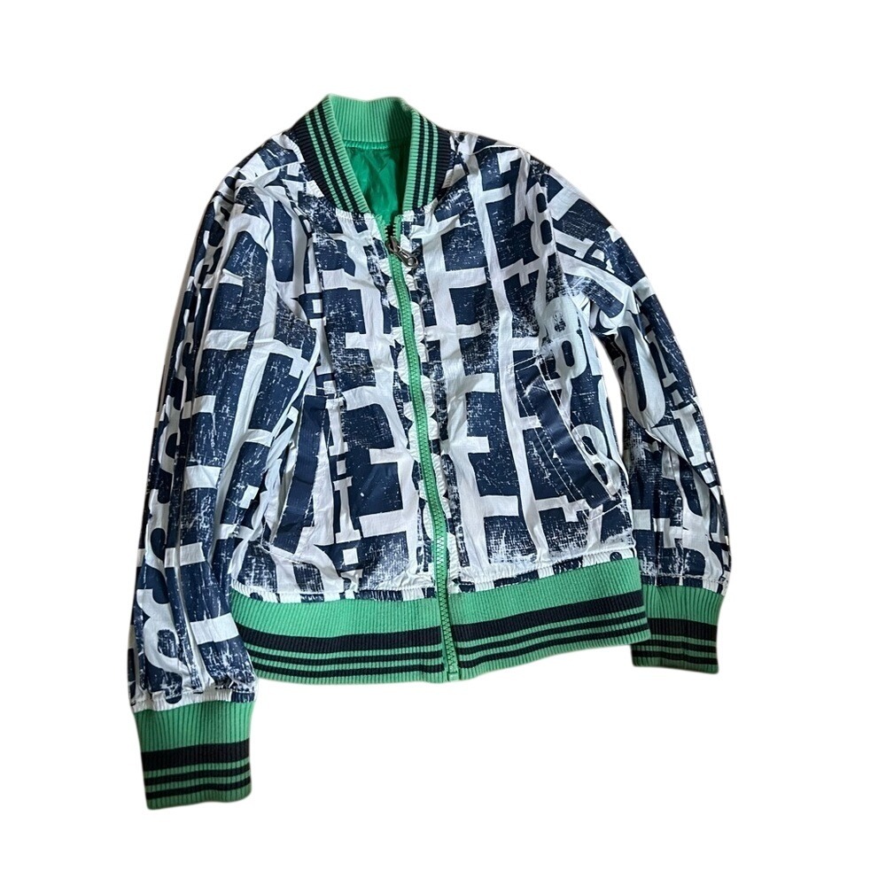 Diesel‎ youth green logo printed reversible bomber jacket